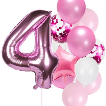 Set aranjament bundle aniversar cu 12 baloane, cu Cifra de 100 cm, roz - imagine 5