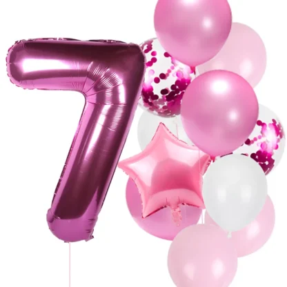 Set aranjament bundle aniversar cu 12 baloane, cu Cifra de 100 cm, roz - imagine 8