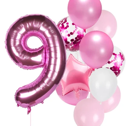 Set aranjament bundle aniversar cu 12 baloane, cu Cifra de 100 cm, roz - imagine 10