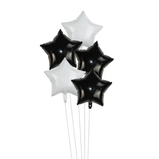 Set aranjament bundle 5 baloane folie stelute negru si alb