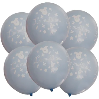 Set 10 baloane latex La Multi Ani, model Hainute, albastru, 25 cm