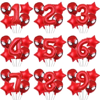 Set aranjament bundle 5 baloane figurina Spiderman, cu Cifra 100 cm, rosie