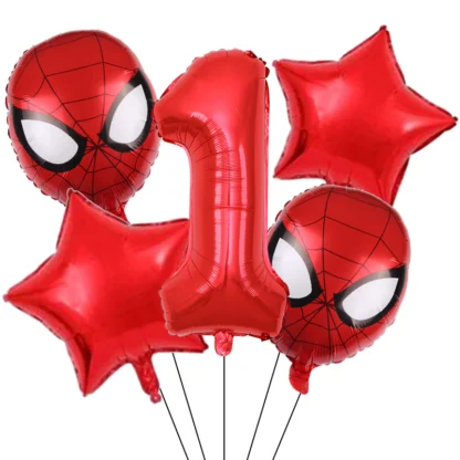 Set aranjament bundle 5 baloane figurina Spiderman, cu Cifra 100 cm, rosie - imagine 2