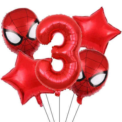 Set aranjament bundle 5 baloane figurina Spiderman, cu Cifra 100 cm, rosie - imagine 4