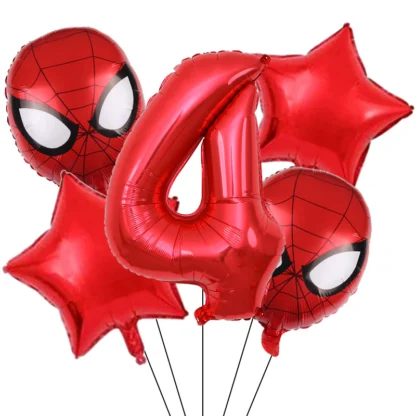 Set aranjament bundle 5 baloane figurina Spiderman, cu Cifra 100 cm, rosie - imagine 5