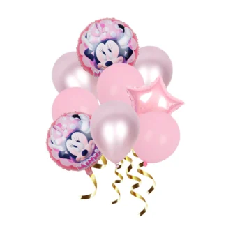 Set aranjament bundle 9 baloane folie si latex Minnie culoarea Roz