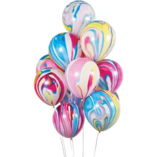 Set 10 baloane latex, marmorate, multicolore, 30 cm
