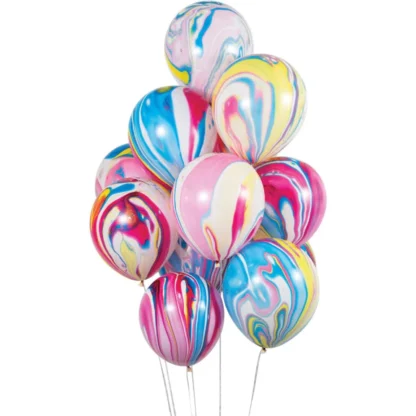 Set 10 baloane latex, marmorate, multicolore, 30 cm
