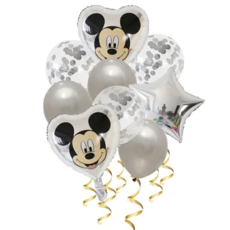 Set aranjament bundle 9 baloane Mickey-Minnie, argintiu