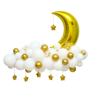 Set aranjament bundle 60 baloane folie si latex Luna si stele
