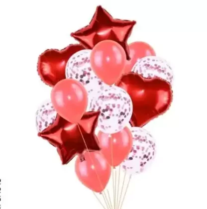 Set aranjament bundle 14 baloane folie si latex, rosu