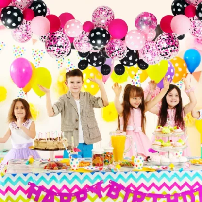 Set bundle arcada cu 115 baloane latex cu buline alb-negru, roz-alb si confetti - imagine 2