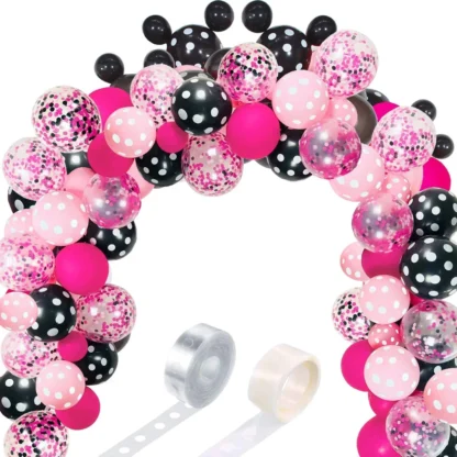 Set bundle arcada cu 115 baloane latex cu buline alb-negru, roz-alb si confetti - imagine 3