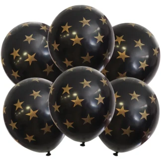 Set 10 baloane latex negre cu stelute aurii, 30 cm
