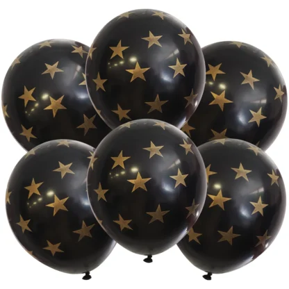 Set 10 baloane latex negre cu stelute aurii, 30 cm
