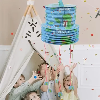 Pinata in forma de tort, Dino Party, dimensiuni 28x27 cm model 5 - imagine 2