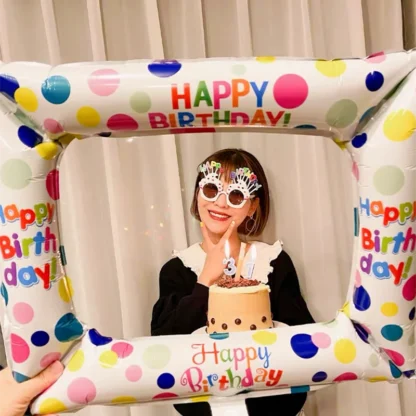 Balon folie figurina Rama Foto Happy Birthday cu bulinute multicolore 59 x 50 cm - imagine 4