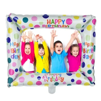 Balon folie figurina Rama Foto Happy Birthday cu bulinute multicolore 59 x 50 cm - imagine 3
