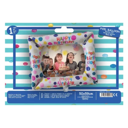 Balon folie figurina Rama Foto Happy Birthday cu bulinute multicolore 59 x 50 cm - imagine 2