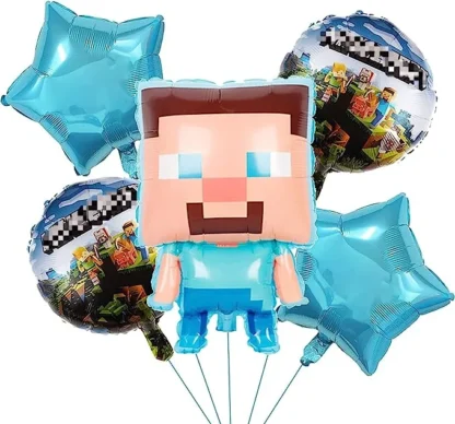 Set aranjament bundle 5 baloane Minecraft cu Steve