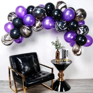 Set aranjament bundle 40 baloane Mov,Negru si baloane Marmorate Alb cu Negru