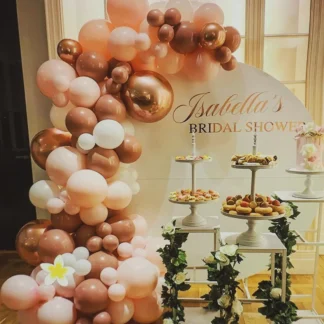 Set arcada 90 de baloane in culori somon, roz, alb si rose gold