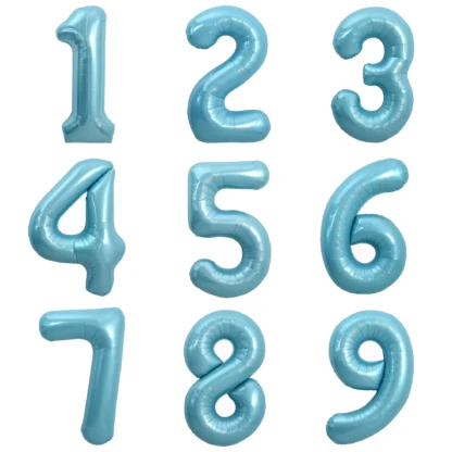 Baloane folie in forma de cifre 1, 2, 3, 4, 5, 6, 7, 8, 9, 0, Albastru Deschis, 100 cm