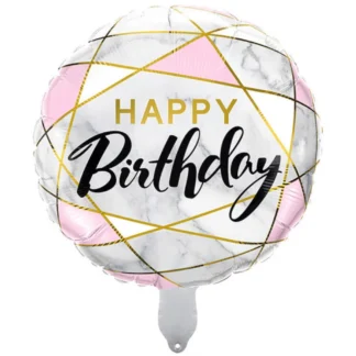 Balon folie Happy Birthday, rotund, 45 cm