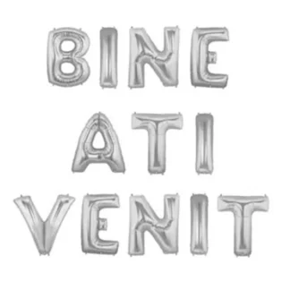 Set aranjament bundle litere BINE ATI VENIT argintiu