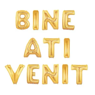 Set aranjament bundle litere BINE ATI VENIT auriu