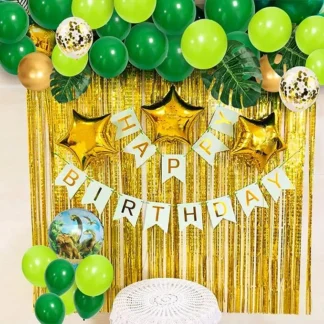 Set aranjament bundle Jungle cu perdea decorativa si ghirlanda Happy Birthday