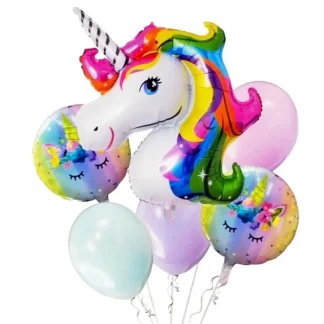 Set aranjament bundle 6 baloane folie si latex Unicorn