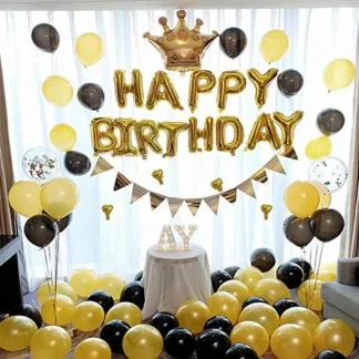 Set aranjament bundle latex si folie HAPPY BIRTHDAY 60 de baloane cu ghirlanda stegulete