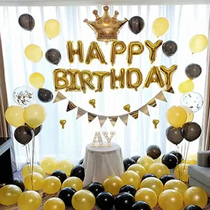 Set aranjament bundle latex si folie HAPPY BIRTHDAY 60 de baloane cu ghirlanda stegulete