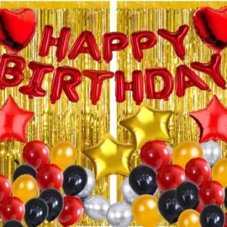 Set aranjament bundle 46 baloane latex si folie cu ghirlanda HAPPY BIRTHDAY si perdea decorativa