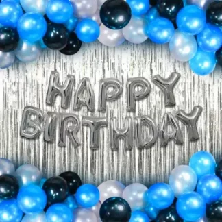 Set aranjament bundle 50 de baloane cu ghirlanda HAPPY BIRTHDAY si perdea decorativa