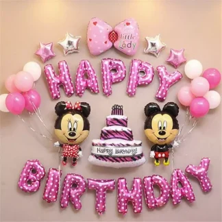 Set aranjament bundle 38 baloane HAPPY BIRTHDAY Mickey si Minnie