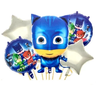 Set aranjament bundle 5 baloane folie Eroi in Pijamale cu stelute argintii