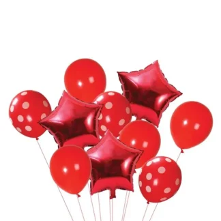 Set aranjament bundle 10 baloane cu Stelute si Buline Rosii