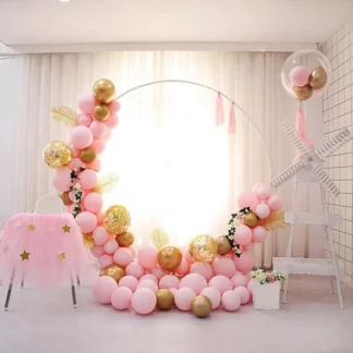 Set aranjament bundle 113 baloane in nuante de Roz si Auriu cu Confetti