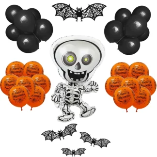 Set aranjament bundle 33 baloane folie si latex cu Schelet si decoratiuni Lilieci