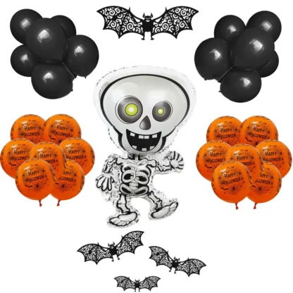 Set aranjament bundle 33 baloane folie si latex cu Schelet si decoratiuni Lilieci