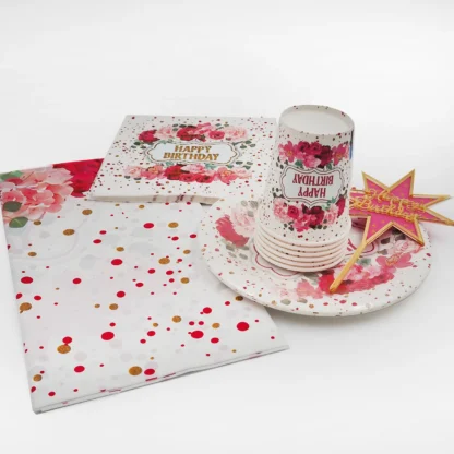 Set Petrecere Happy Birthday cu Trandafiri, 26 de piese