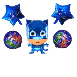 Set aranjament bundle 5 baloane folie Eroi in Pijamale cu Stelute Albastre La Multi Ani