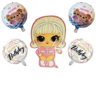 Set aranjament bundle 5 baloane folie Happy Birthday LOL