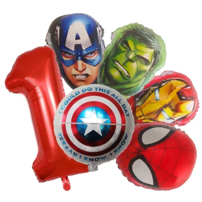Set aranjament bundle 6 baloane folie supereroi cu cifra rosie - imagine 10