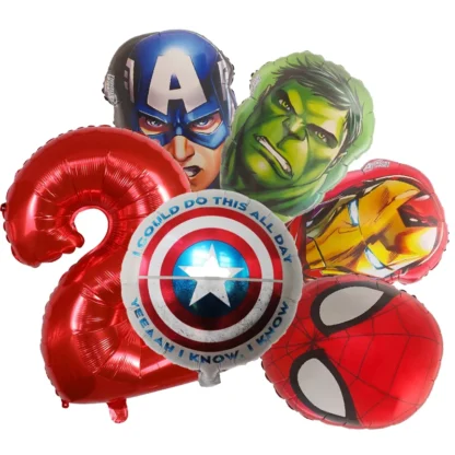 Set aranjament bundle 6 baloane folie supereroi cu cifra rosie - imagine 2
