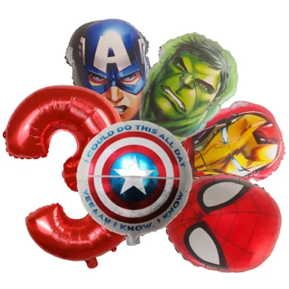 Set aranjament bundle 6 baloane folie supereroi cu cifra rosie - imagine 3