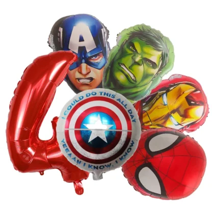 Set aranjament bundle 6 baloane folie supereroi cu cifra rosie - imagine 4