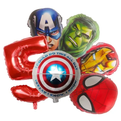 Set aranjament bundle 6 baloane folie supereroi cu cifra rosie - imagine 5